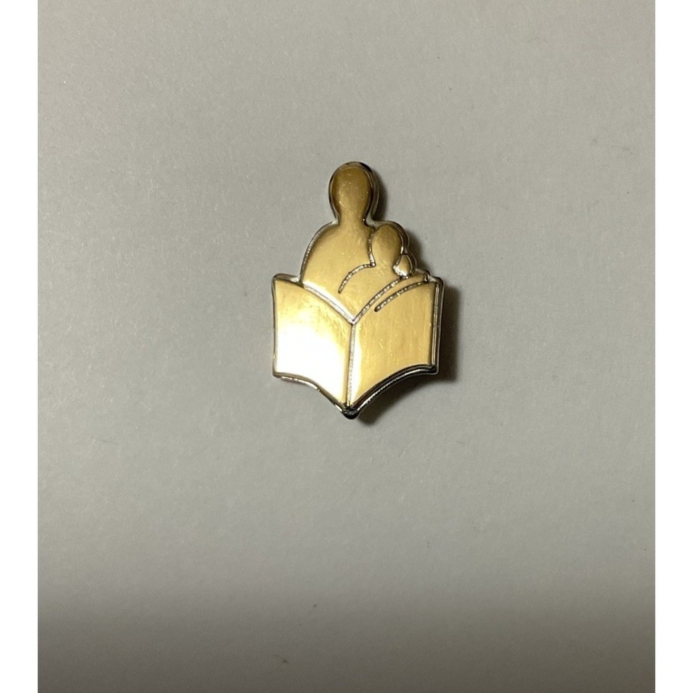 Vintage Adult Child Reading Together Lapel Pin Gold Tone Hat Pinback Tie Tac